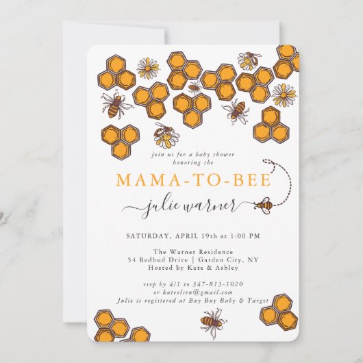 Uitnodiging voor honingraat hommel baby shower (Voorkant)