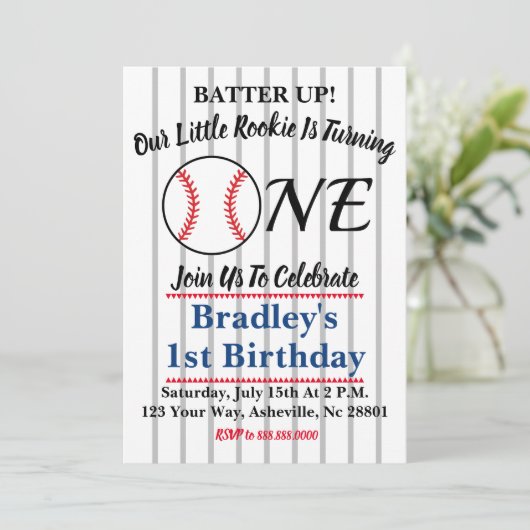 Uitnodiging voor honkbal 1e verjaardag (Staand voorkant)