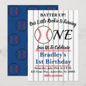 Uitnodiging voor honkbal 1e verjaardag (Voorkant / Achterkant)