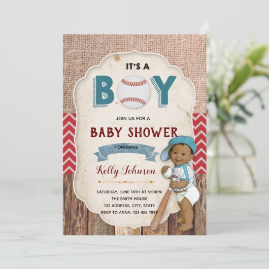 Uitnodiging voor honkbal baby shower (Staand voorkant)