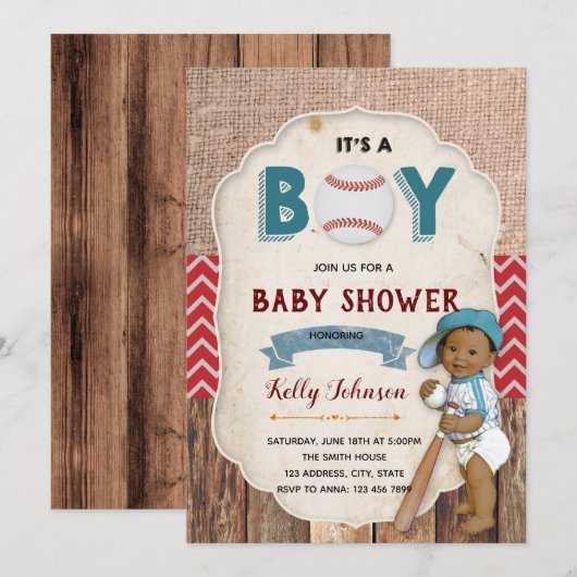 Uitnodiging voor honkbal baby shower (Voorkant / Achterkant)