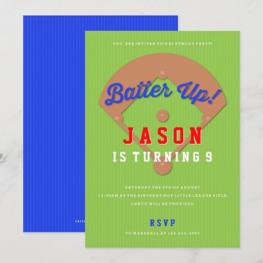 Uitnodiging voor honkbal Diamond Birthday (Voorkant / Achterkant)