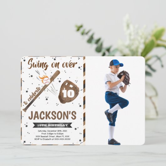Uitnodiging voor honkbal met foto om te bewerken (Staand voorkant)