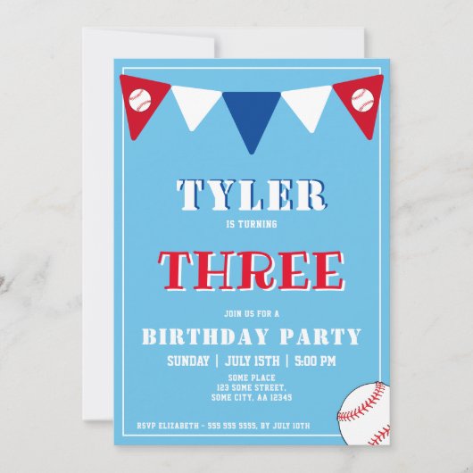 Uitnodiging voor honkbal op zaterdag 3e verjaardag (Voorkant)