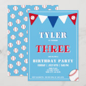 Uitnodiging voor honkbal op zaterdag 3e verjaardag (Voorkant / Achterkant)