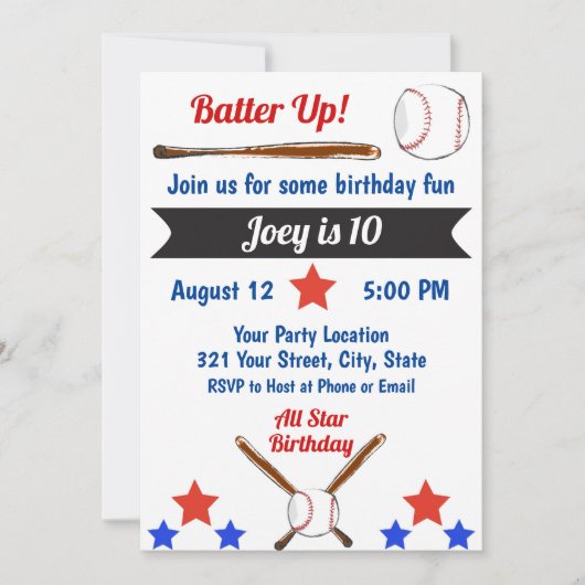 Uitnodiging voor honkbal op zondag (Voorkant)