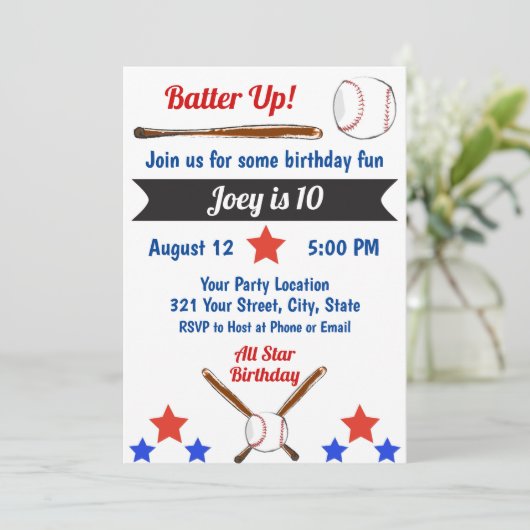 Uitnodiging voor honkbal op zondag (Staand voorkant)