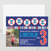 Uitnodiging voor honkbal op zondag (3e verjaardag) (Voorkant / Achterkant)