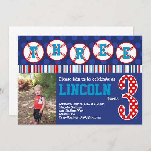 Uitnodiging voor honkbal op zondag (3e verjaardag) (Voorkant / Achterkant)