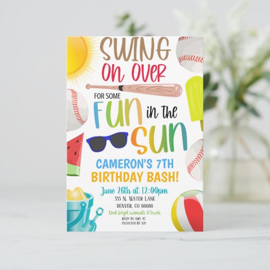 Uitnodiging voor honkbal zomerfeest (Staand voorkant)