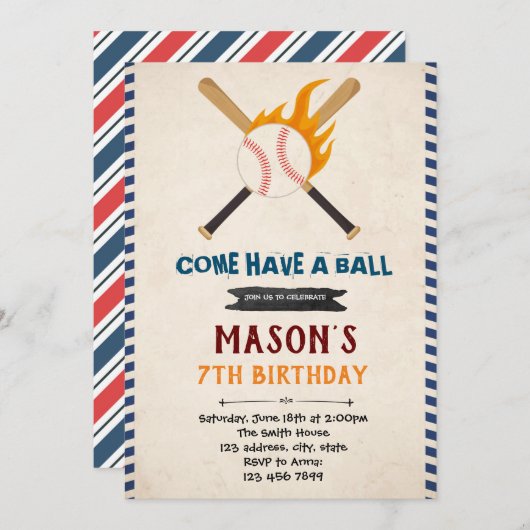 Uitnodiging voor honkbalverjaardag (Voorkant / Achterkant)