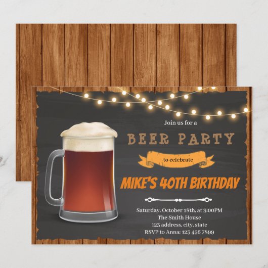 Uitnodiging voor hoofdbierverjaardag (Voorkant / Achterkant)