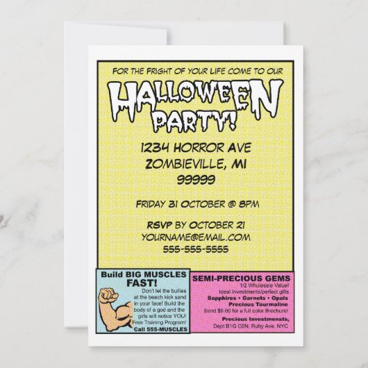 Uitnodiging voor  horror Comic Halloween-partij (Achterkant)