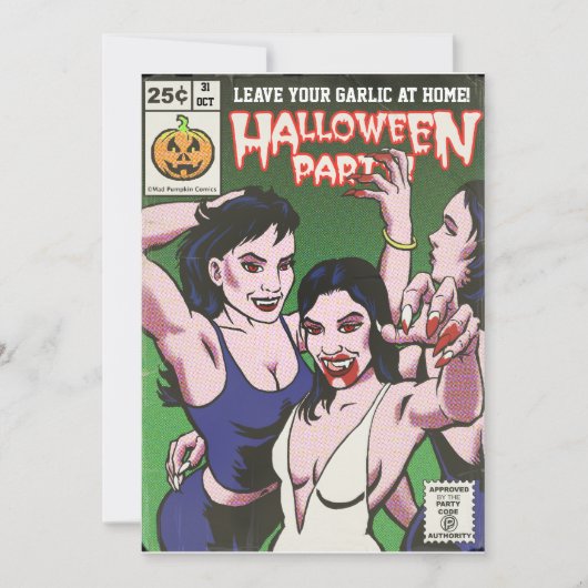 Uitnodiging voor  horror Comic Halloween-partij (Voorkant)