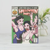 Uitnodiging voor  horror Comic Halloween-partij (Staand voorkant)