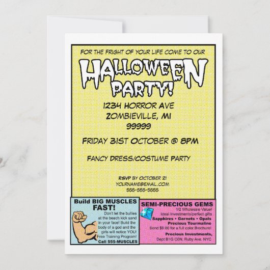 Uitnodiging voor  horror Comic Halloween-partij (Achterkant)