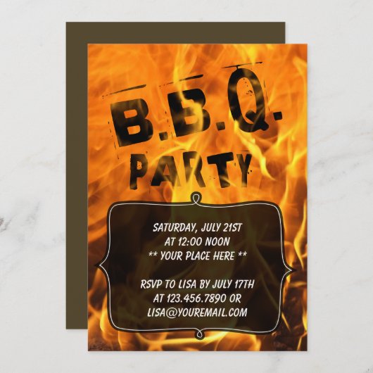 Uitnodiging voor hot Burning Fire Barbecue Party (Voorkant / Achterkant)