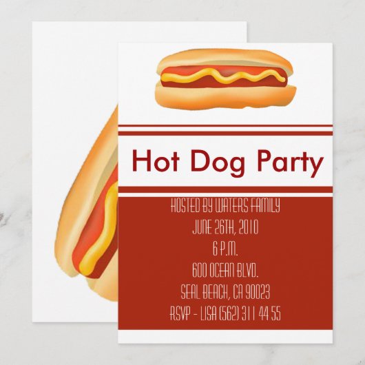 Uitnodiging voor hot-Dog-partij (Voorkant / Achterkant)