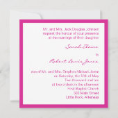 Uitnodiging voor hot-roze en witte bruiloft (Achterkant)