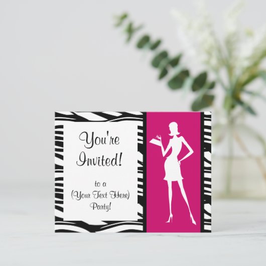Uitnodiging voor hotroze Mode partij (Staand voorkant)