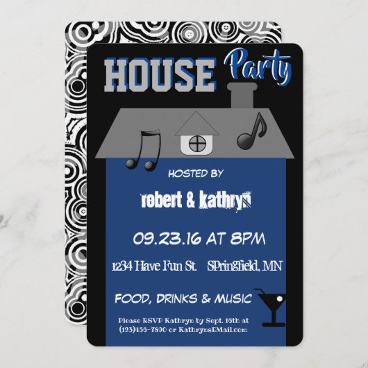 Uitnodiging voor House Party (Voorkant / Achterkant)