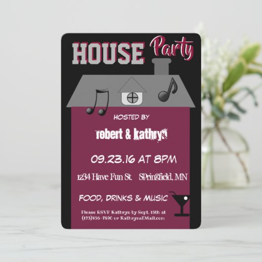 Uitnodiging voor House Party (Staand voorkant)