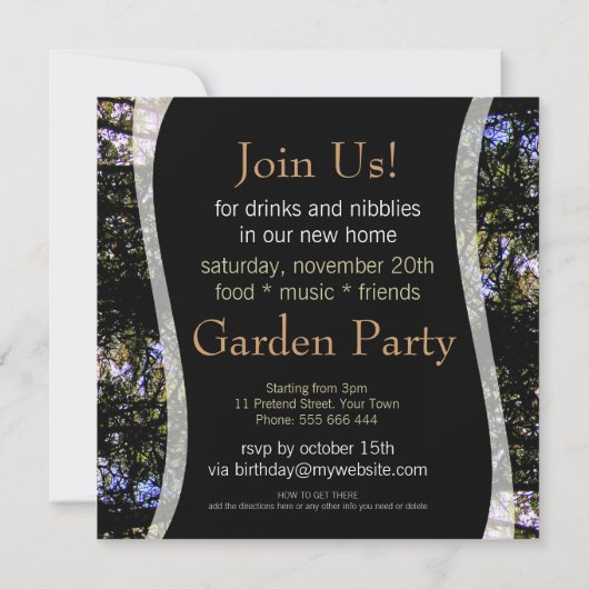 Uitnodiging voor House Warming Garden Party (Achterkant)