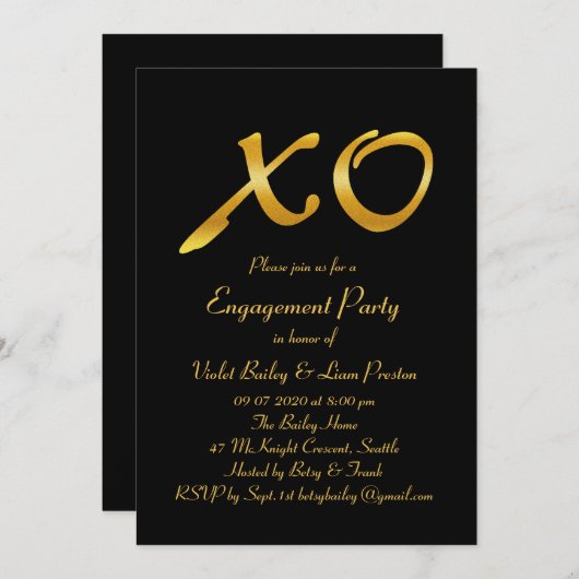 Uitnodiging voor Hugs & Kisses Engagement Party (Voorkant / Achterkant)