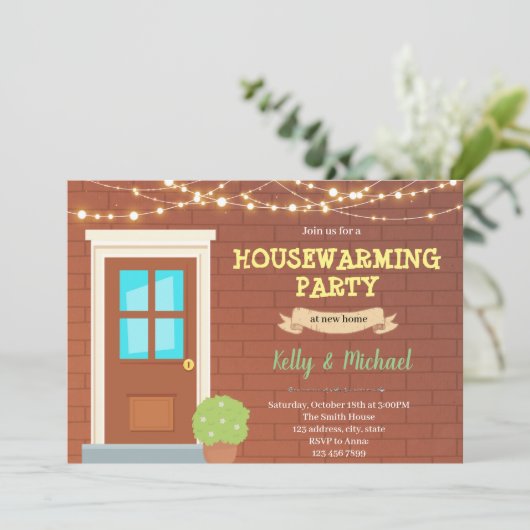 Uitnodiging voor huisverwarming van deuren (Staand voorkant)