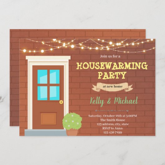 Uitnodiging voor huisverwarming van deuren (Voorkant / Achterkant)