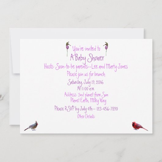 Uitnodiging voor Hummingbird Baby Shower (Achterkant)