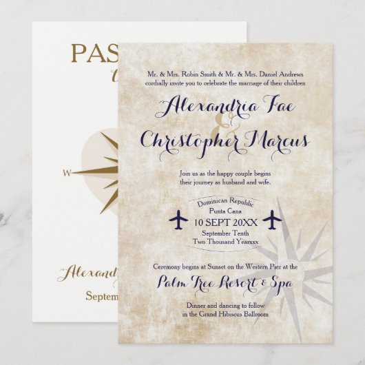 Uitnodiging voor huwelijk - bestemmingsthema (Voorkant / Achterkant)