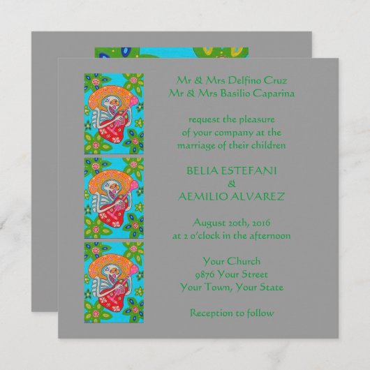 Uitnodiging voor huwelijk Mariachi Serenade Skelet (Voorkant / Achterkant)