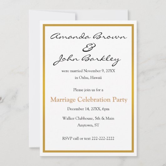 Uitnodiging voor huwelijksfeest na het huwelijk (Voorkant)