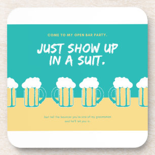 Uitnodiging voor huwelijksfeest – ontwerp met open bier onderzetter