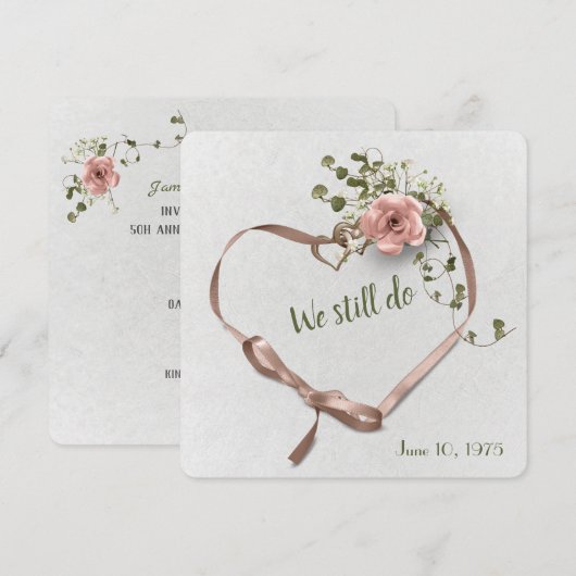 uitnodiging voor huwelijksjubileum met roos en kli (Voorkant / Achterkant)