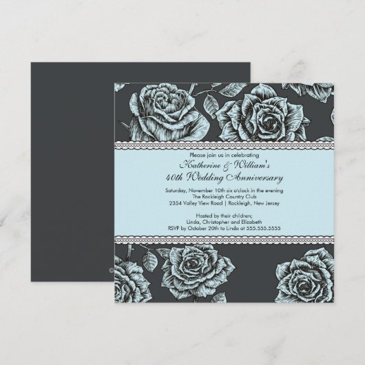 Uitnodiging voor huwelijksjubileum met vintage roo (Voorkant / Achterkant)