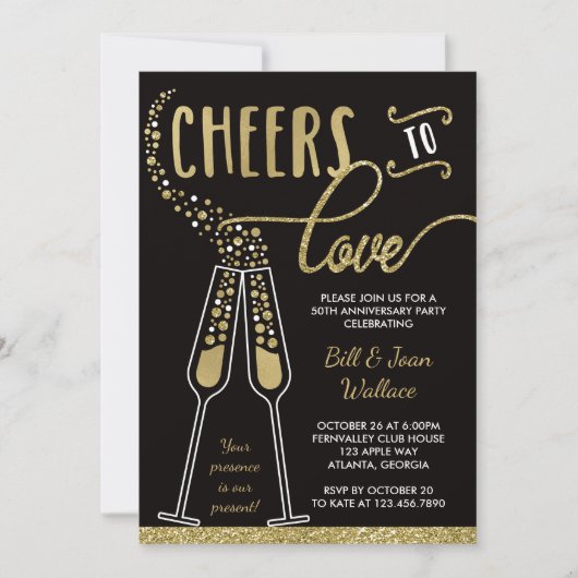 Uitnodiging voor huwelijksjubileum, nepschittering (Voorkant)