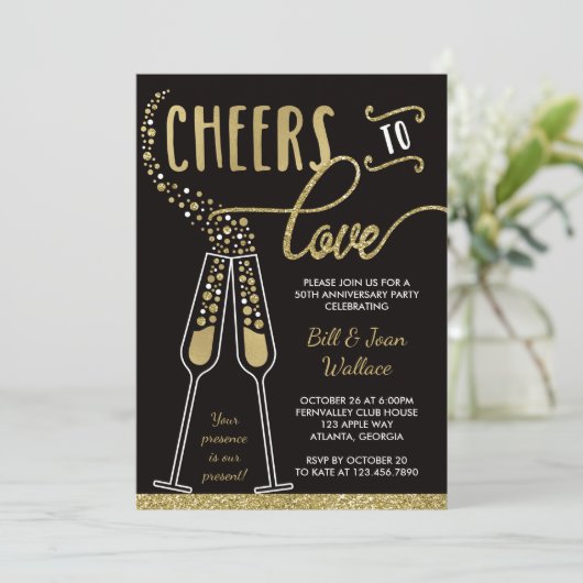 Uitnodiging voor huwelijksjubileum, nepschittering (Staand voorkant)