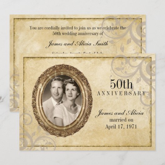 Uitnodiging voor huwelijksjubileum op perkamentpap (Voorkant / Achterkant)