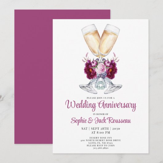 Uitnodiging voor huwelijksjubileumfeest met bloemm (Voorkant / Achterkant)