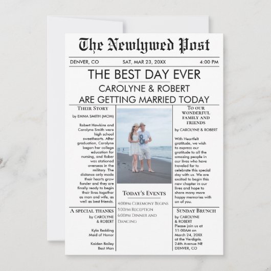 Uitnodiging voor huwelijksprogramma voor kranten (Voorkant)