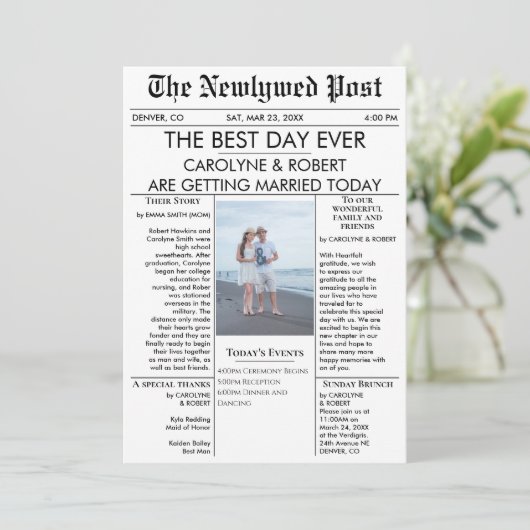 Uitnodiging voor huwelijksprogramma voor kranten (Staand voorkant)
