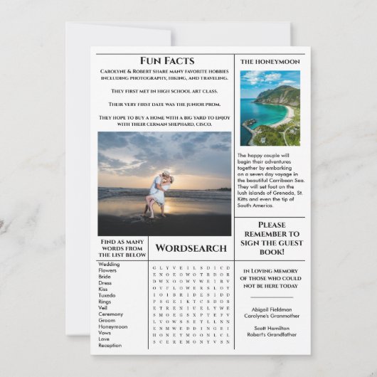 Uitnodiging voor huwelijksprogramma voor kranten (Achterkant)