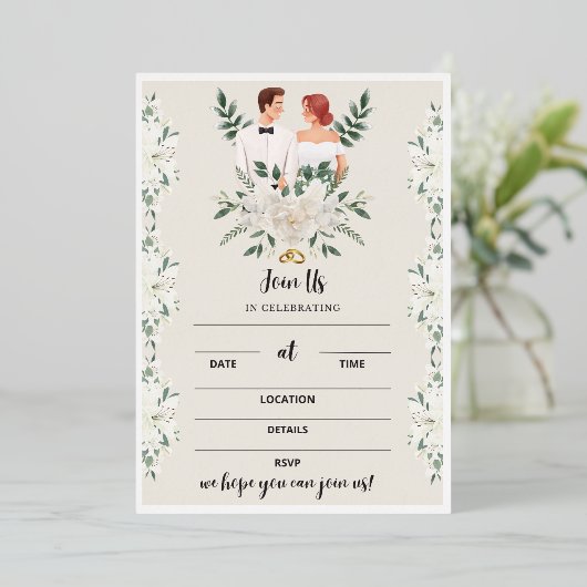 Uitnodiging voor huwelijksreceptie, Floral nodigt  (Staand Voorkant)