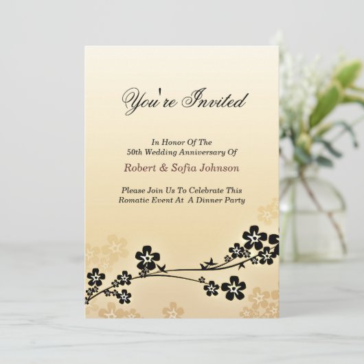 uitnodiging voor huwelijksverjaardag elegant en kl (Staand voorkant)