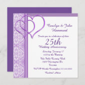 Uitnodiging voor huwelijksverjaardag met paarse ha (Voorkant / Achterkant)