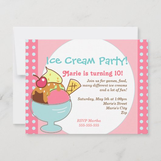 Uitnodiging voor Ice Cream Party (Voorkant)