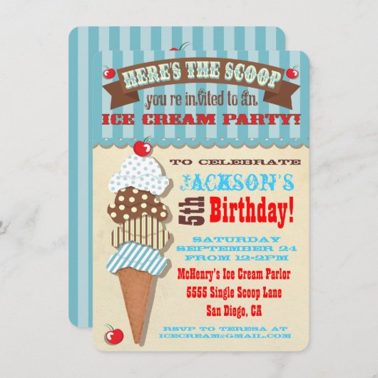 Uitnodiging voor Ice Cream Party (Voorkant / Achterkant)