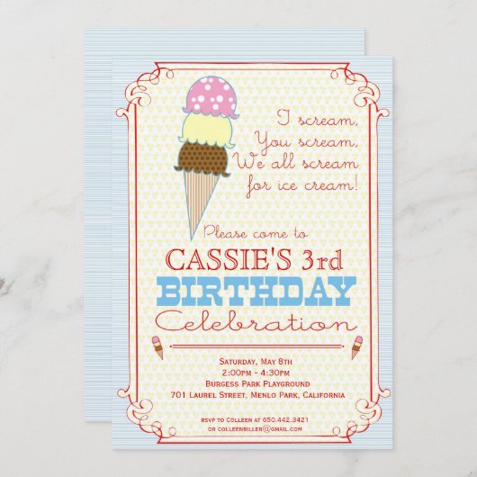 Uitnodiging voor Ice Cream Party (Voorkant / Achterkant)